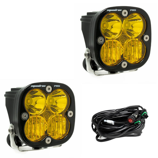 Baja Designs Squadron Pro Black LED Auxiliary Light Pod Pair (Driving Combo) - Amber